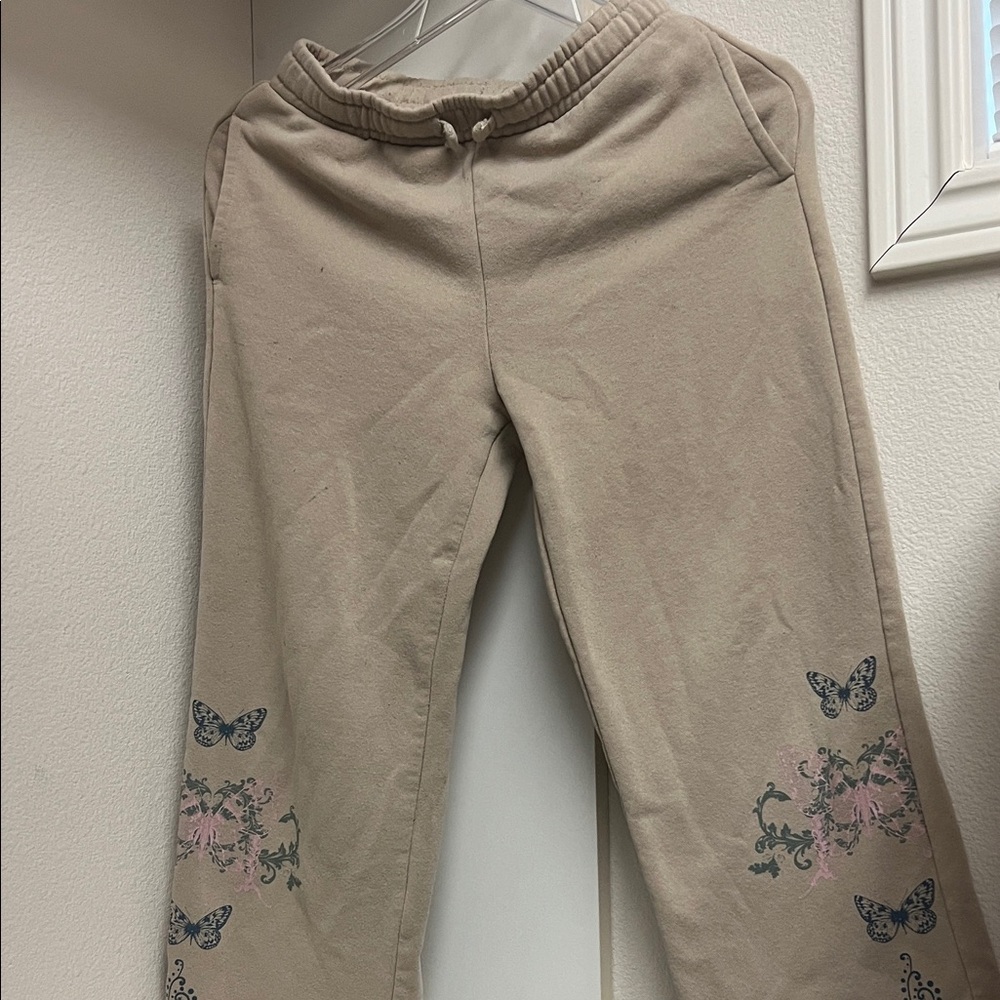 Forever 21 Kids Beige Sweatpants with Butterfly Design
